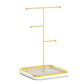 Lubaku Gold Necklace Holder with Ceramic Base, 1.3ft Height Tall Necklace Hanger Tower Organizer, Aesthetic Jewelry Stand for Necklace, Earring, Bracelets, Rings Display (White)