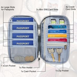 Auccu Passport Holder Travel Wallet, Large Capacity Family Travel Document Holder Organiser Waterproof, Passport Bag for Women & Men for Cash,Passport,Boarding Pass,ID Card,Credit,Tickets,Pen,Grey S