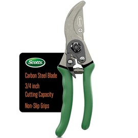 Scotts 8 in. Bypass Pruning Shears – 1/2 in. Cutting Capacity; Gardening Hand Pruner with Sharp Carbon Steel Blade and Non-Slip Grip – Lightweight Garden Tool for Live Plants and Soft Stems