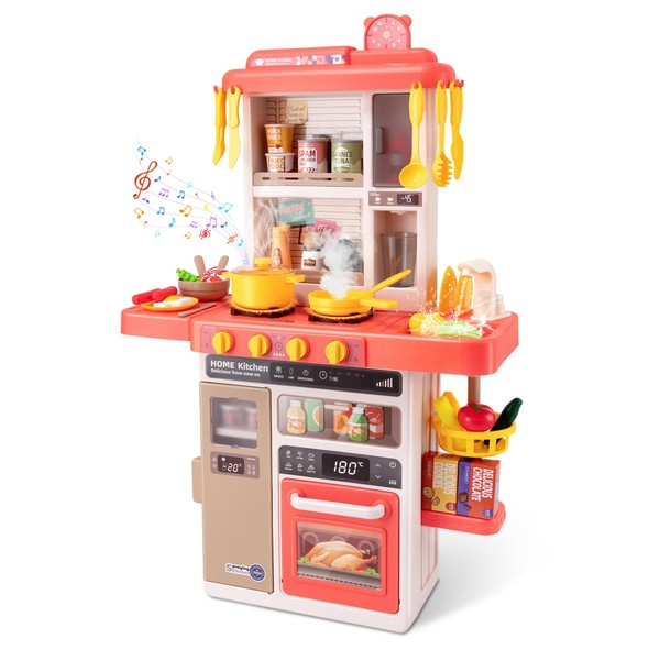 Kids Kitchen Play Set，Interactive Kids Kitchen Play Set with 50Pcs
