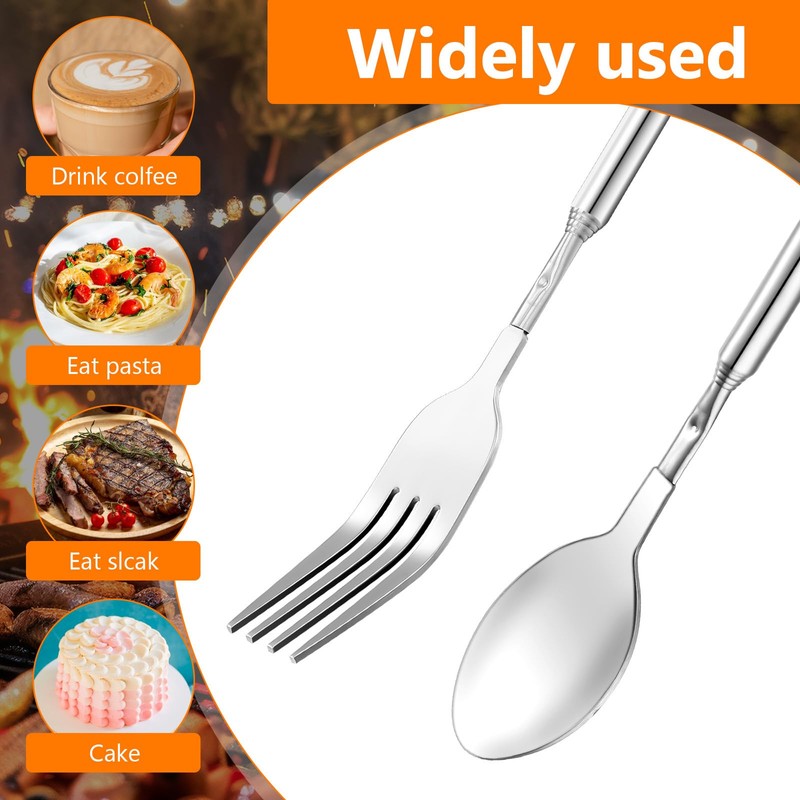 Nogeqi 2 x telescopic fork, extendable fork spoon, long telescopic