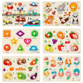 Wooden Puzzle, 6 Piece Set, Educational Toy, Shape Matching, For Children, Montessori Toy, Shape Recognition, Color Sensation, Fingertip Training, Girls, Boys, Children's Toy, Christmas, Birthday Gift