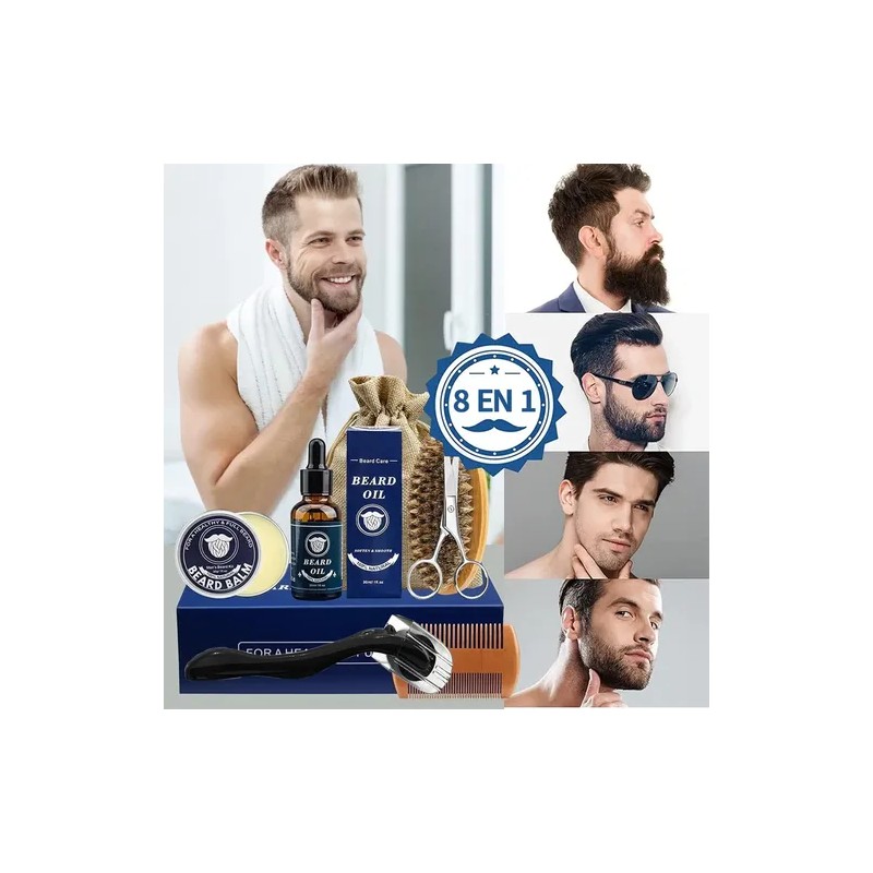 Kit Para Barba De 8 Piezas Con Aceite, Bálsamo Y