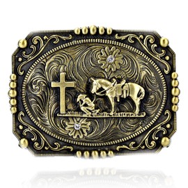 QQA Western Cowboy Belt Buckle Fashion Gold Eagle/Bull/Wolf/Cross and Prayer Horse Pattern Belt Buckles for Men Women