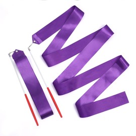 KINBOM 2pcs Dance Ribbons, 78.7 Inch Long Twirling Dancing Ribbon Gymnastics Ribbon Streamers for Kids Artistic Dancing Training Party, with Ribbon Dancer Wand (Purple)