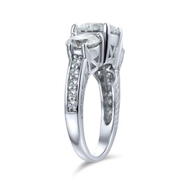 Personalize Vintage Antique Style Milgrain Side Stones Round Solitaire Three Stone Past Present Future Promise CZ Engagement Ring For Women.925 Sterling Silver Customizable