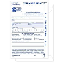 Automotive Night Drop Envelopes - 6" x 9" - Service Departments - 100 per Pack - Shrink Wrapped - Auto Car Dealerships