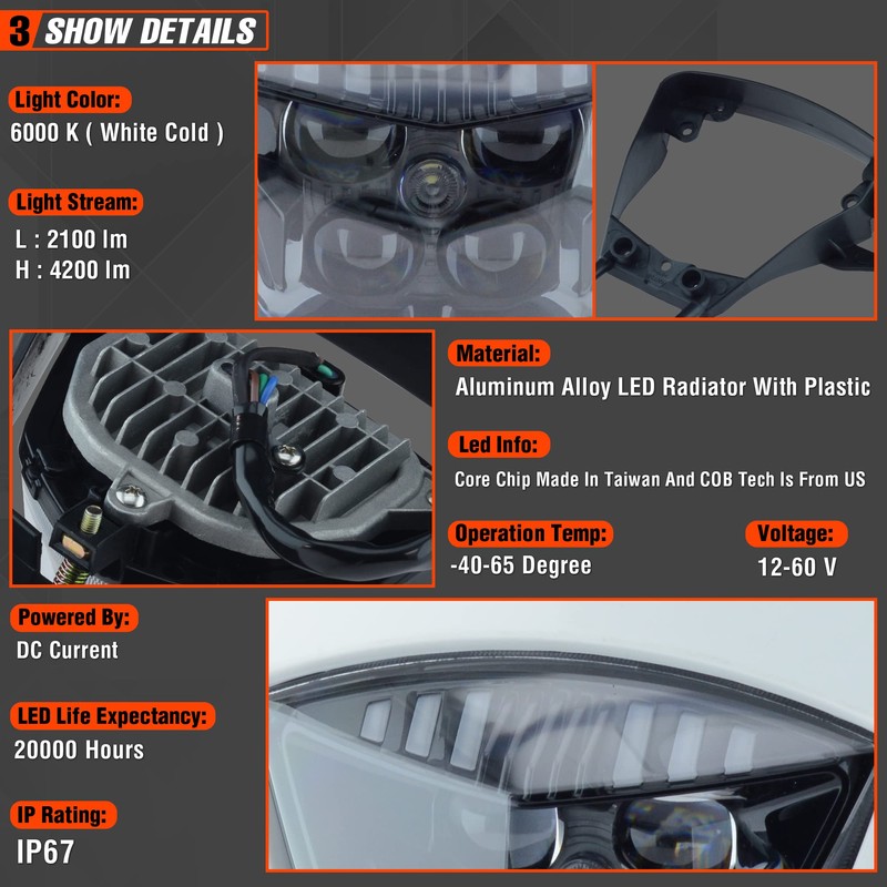 fewfuss Universal Dirt Bike LED Head Lamp - Motorcycle LED