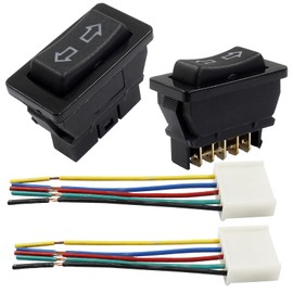 Coufce 2Pcs 5 Pin Car Window Switch, 12V 20A Double Arrow Pattern Control Power Window Lift, Automobile Car Power Window Master Switch with Wiring(Blue Light)