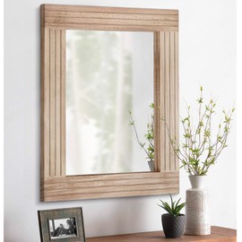 HLFMVWE Rectangle Mirror Retro Wooden Wall-Mounted Mirrors Farmhouse Bedroom Bathroom Vanity Entrance Decorative Antique Hanging Mirror Large 26"x18"