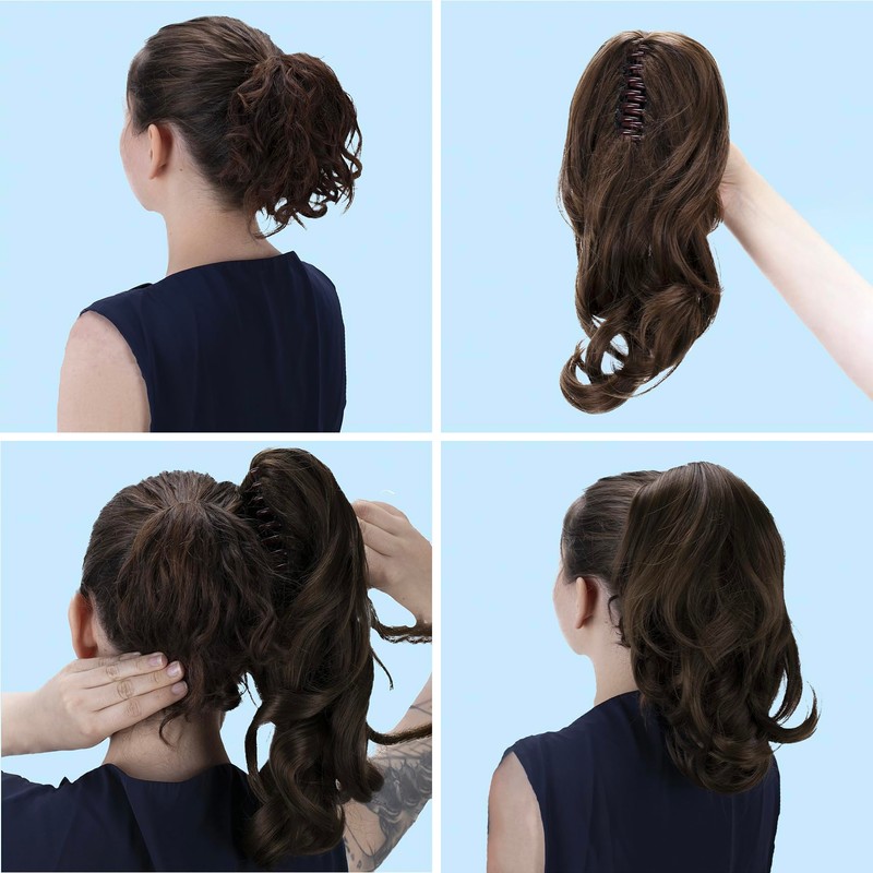 CAISHA 14" Wavy Clip On Ponytail With Butterfly Clip Hairpiece
