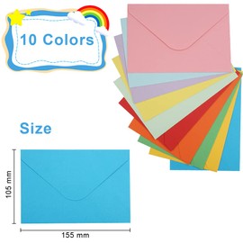 Pack of 60 Colourful Mini Envelopes, 105 x 155 mm, Coloured Cards, Coin Envelopes, Small Envelopes, Letter Envelopes, for Greeting Cards, Invitations, Birthday Cards, 10 Colours