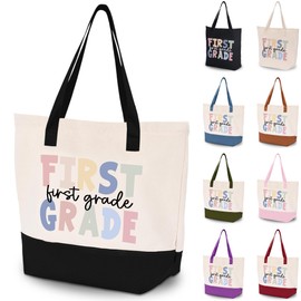 HIFA First Grade Teacher Tote Bag for School, Canvas Tote Bag - Top Zipper Closure - Gift for 1st Grade School Teachers
