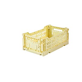 Ay-Kasa Folding Crate, Sturdy Folding Box, Plastic, Stackable, Cream, Mini (27 x 17 x 11 cm)