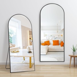 Dolonm 64x21 Inch Arch Full Length Mirror, Aluminum Alloy Frame Floor Mirror, Large Mirror Free-Standing Hanging or Leaning, Full Body Mirror for Living Room, Bedroom, Cloakroom, Hallway, Black