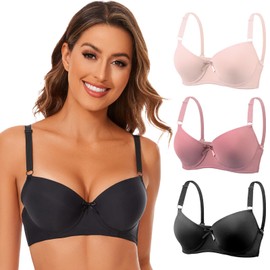 GALASALA 3 Piezas Brasier Mujer, Brasieres Push Up Mujer, Bra Cobertura Completa, Sujetador Tipo Camiseta para Uso Diario, Color Sólido, con Soporte Suave, Negro, Rosa Claro, Rosa, 34B