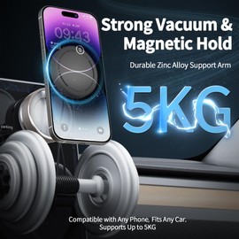 Svfreyavis Vacuum Suction Magnetic Car Phone Holder, 360° Adjustable Foldable Mount, Phone Stand for Car/Gym/Travel, Compatible with Smooth Non-Porous Surfaces, Universal for All Smartphones, White