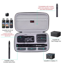 XANAD Camera Case for Insta360 X4 8K Waterproof 360 Action Camera with Invisible Selfie Stick Effect and Removable Lens Guards