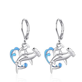 HELORET Shark Earrings for Women Hammerhead Shark Dangle Earrings Shark Leverback Earrings Shark Jewelry for Women Shark Lovers Shark Week Gifts