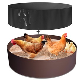 Adjustable Chicken Dust Bath Tub, Chicken Dust Bath Container 25'' Bottomless Design PE Material Suitable for Chickens, Ducks, Turkeys, Quails, for Farms, Chicken Coops (Khaki-with waterproof cover)