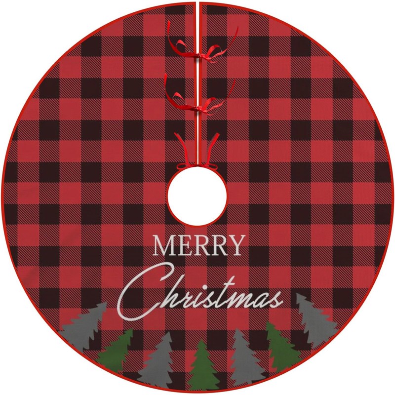 Christmas Tree Skirt 36 Inches(90cm), Red and Black Buffalo Plaid