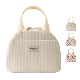 GODWOODS Corduroy Lunch Bag with Cotton Webbing Handles - 6.65L Thermal Insulated Food Tote, Leakproof Reusable Meal Prep Container for Office, Picnics & Travel (25x14x19cm) (Corduroy Beige)