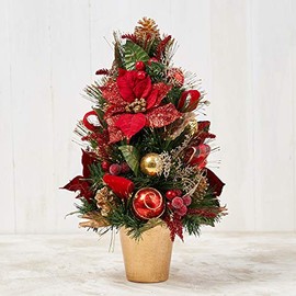 22’’ Handcrafted Premium Christmas Tabletop Tree Red Poinsettia Cone Tree with Pot HOLIDAY TREE