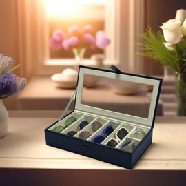 UnionPlus Sunglasses Case Organizer, Multiple Sunglasses Eyeglass Glasses Display Holder Collector, 5 Slots for Sunglasses Storage and 2 Small Slots for Accessories, Black