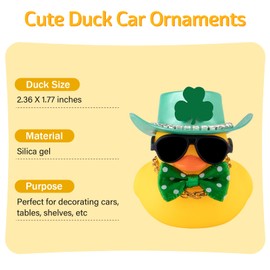Wonuu St. Patrick's Day Rubber Duck Decorations - Party Favors Supplies, Lucky Green Shamrocks Hat, Car Decoration - Diamond Hat With Green Bow Tie