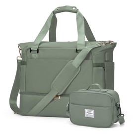 Weekender Bags for Women, Travel Duffel with Shoe Compartment USB Charging, Carry On Gym Duffle Bag with Wet Pocket, Personal Item Overnight Tote Bag for Airlines with Toiletry Bag, Green