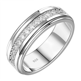 SweetJew Mens Wedding Band Ring White Gold 925 Sterling Silver With 14 Round Cut Cubic Zirconia Promise Ring For Him Double Edge Size O