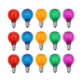 CHYSUPER G40 LED Christmas Light Bulbs, Clear Multicolor Replacement Bulbs for Outdoor String Lights, Globe Light Bulbs fit Patio Backyard Porch Decor, E12 Candelabra Base Colorful G40 Bulbs-15 Pack