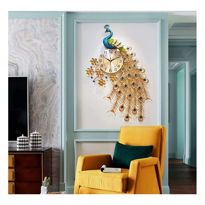 Three Star Large Peacock Wall Clock 36 inch Metal Design