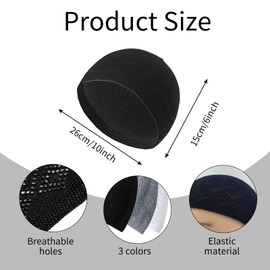 6 Pcs Kufi Hats for Men and Tasbih Prayer Beads Set, Including 3Pcs Stretchable and Breathable Crochet Taqiyah Cap and 3Pcs with 99 Prayer Beads Muslim Tasbih Black, White, Grey