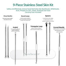 Newbealer 9-Piece Nose Face Acne Removal Tool, Acne Extractor Acne Removal Set for Spot Removal, Whiteheads, Blackhead Remover, with Metal Case