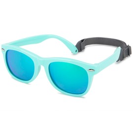 Hycredi Flexible Polarized Baby Sunglasses with Strap for Newborn Infant Boys Girls Age 0-24 Months-Green/Green Mirrored