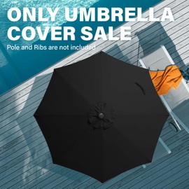 JEAREY 9 ft Patio Umbrella Replacement Canopy for 8 Ribs, Table Market Yard Umbrella Replacement Top Cover-Black (Canopy Only)