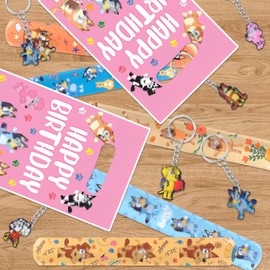 yumcute Children's Birthday Party Bag Set, 84 Pieces, Pink Dog Favours, Pinata Filling, Give Aways, Key Ring, Tattoo Stickers, Snap Bracelet, Gift Bags for Children's Birthday Party Accessories