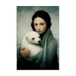 Stupell Industries Girl & Baby Polar Bear Canvas Wall Art Design by Paula Belle Flores, 16 x 24