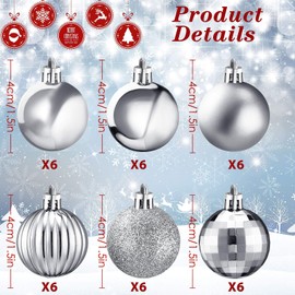 YTJYZB Christmas Decorations, 36pcs Silver Shiny Hanging Balls, 40mm, Plastic, Christmas, Wedding, New Year, Graduation, Valentine's Day