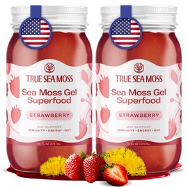 TrueSeaMoss Sea Moss Gel – Made in USA – Wildcrafted Seamoss, Fresh Fruits & Sea Vegetables – Strawberry, Pack of 2 (Labels May Vary)