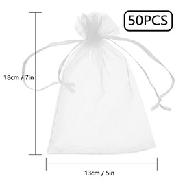 YUBBYSTU Organza Bags White, 50pcs 13X18cm Mesh Wedding Favour Gift Bags with Drawstring for Clear Mesh Pouches Perfect for Wedding, Christmas, Birthday, Anniversary