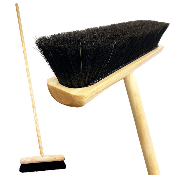 Pure Real Bristle Broom and Wooden Handle - Super Soft Indoor Sweeping Broom - Superior Broom with Varnished Stock and Resin Set Bristles