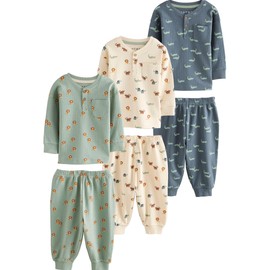 NEXT Oversized Fit Cotton Pyjamas Pack of 3, Blue/Ecru