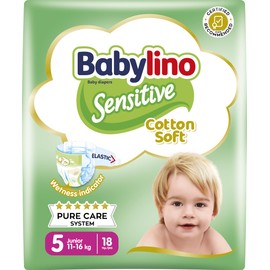 Babylino Sensitive Baby Nappies Size 5, Junior (11-16 kg), Pack of 18