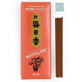 Nippon Kodo Morning Star Myrrh Japanese Incense - 200 Stick Box with Ceramic Holder
