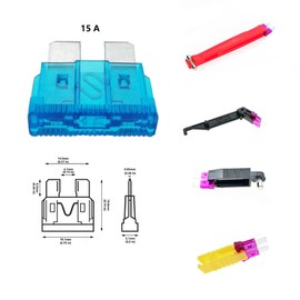 (100 Pcs) 15 Amp, 15A Standard Blade Fuse, 15A Standard Car Fuse, 15A Automotive Blade Fuse, 15A Car Fuse, suiable for Car/RV/Truck/Motorcycle Assorted Set with 4 Pack fuse pullers.