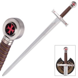 Legends in Steel Crusader Knights Templar Sword with Wooden Display Plaque