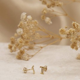 Tuscany 9ct Yellow Gold Cubic Zirconia Initial 'T' Stud Earrings 1.58.5469, 9ct Gold, Cubic Zirconia