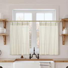 Cafe Curtains 32 Inch Length for Kitchen,Linen Sheer Pinch Pleated Antique Curtains for Samll Window 24 Width